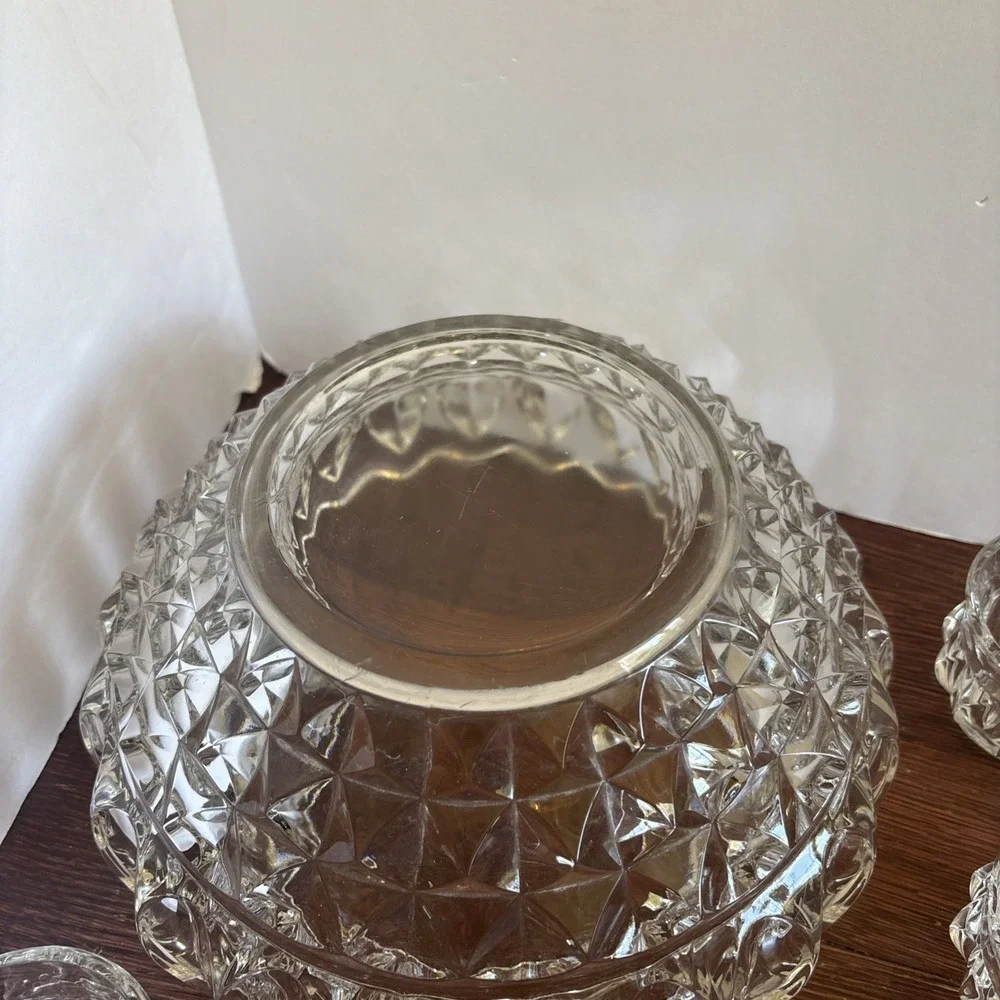 Vintage Set Punch Bowl With 12 Cups Indiana Glass‎ Lotus Blossom Heavy Cut